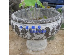 大興石雕青石魚(yú)缸花缽鯉魚(yú)荷花雕塑 